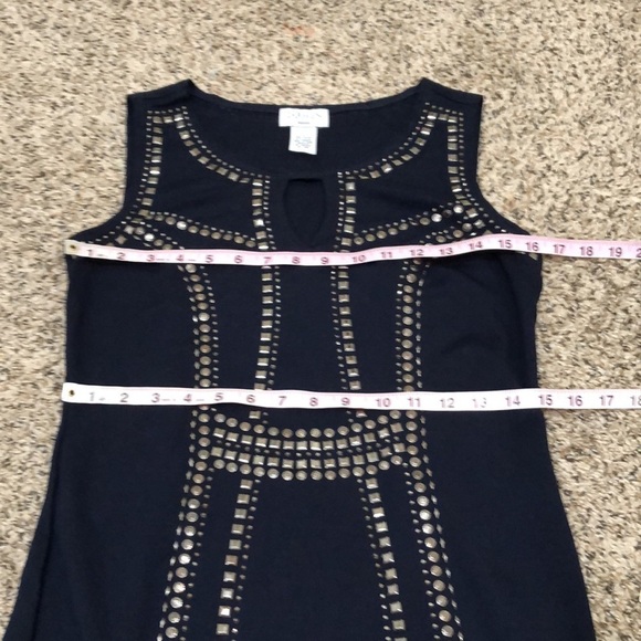 Carmen Marc Valvo Cocktail Dress Size Small Navy Blue Studded - Picture 7 of 8